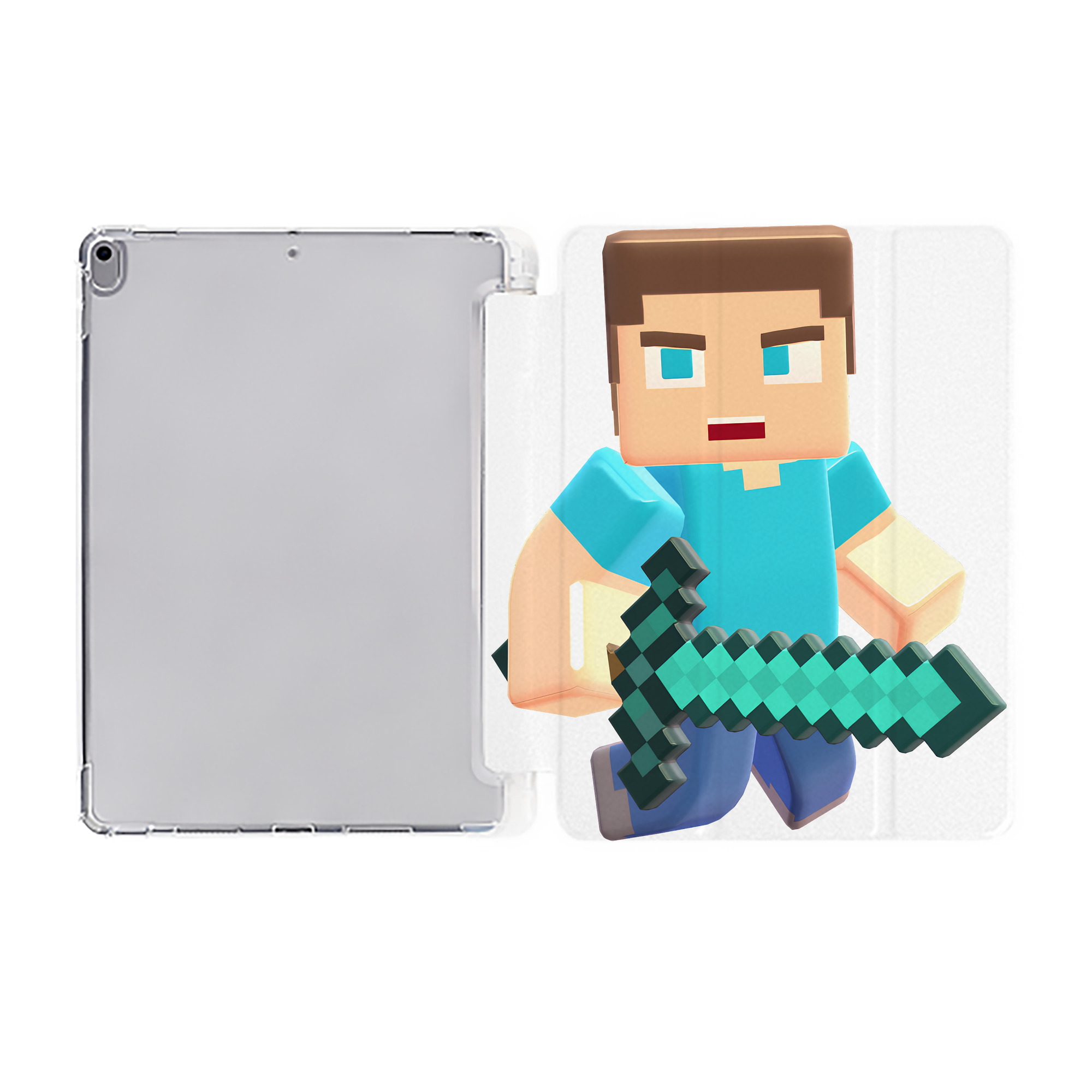 （画像用） マインクラフト ブロックの世界 Minecraft MC Block world IPad ケース ペン収納付き 三つ折りスタンド PUレザー×シリコン 対応機種9.5/10.5/10.9インチ